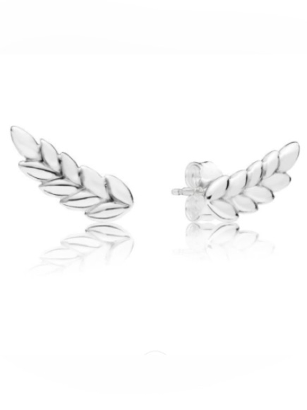 Pandora Sterling Silver Leaf Stud Earrings - Silver